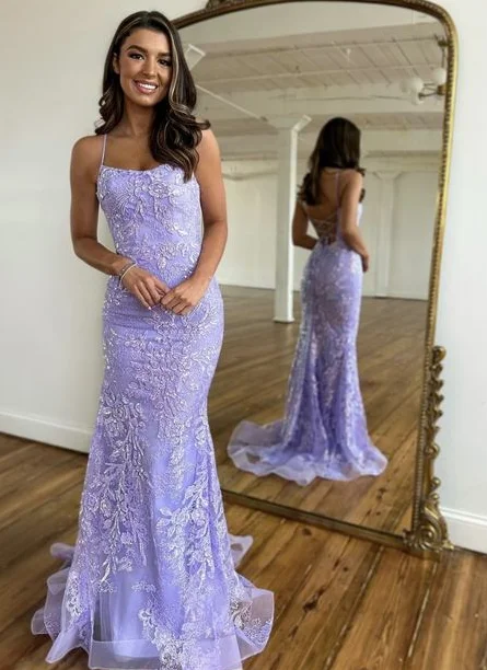 Women's Sweetheart Collar DressesLavender Applique Prom Dresses 2023 Luxury Gowns Mermaid Formal Occasion Dresses Elegant Party Dresses       S3543