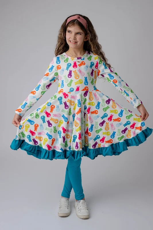 RAINBOW PEEP BUNNIES DRESS & LEGGINGS SET