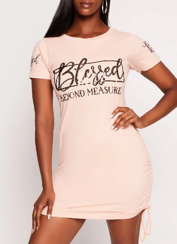 Women's U-Back DressesSequin Blessed Beyond Measure Graphic T Shirt Dress