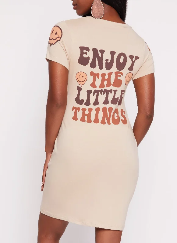 Women's Keyhole-Neck DressesEnjoy The Little Things Smiley Graphic T Shirt Dress