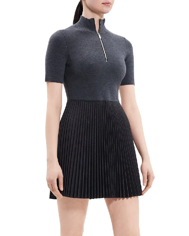 Women's Mid-Length SweatersTheory Zip-Up Combo Wool-Blend Sweaterdress