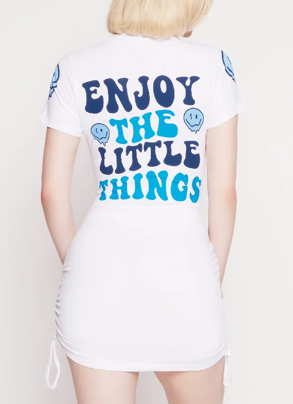 Women's Lapel Collar DressesEnjoy The Little Things Ruched Graphic T Shirt Dress