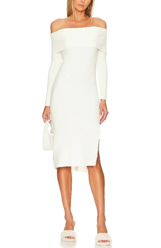 Women's Keyhole Collar SweatersFrancesca Sweater Dress in Pristine Ivory