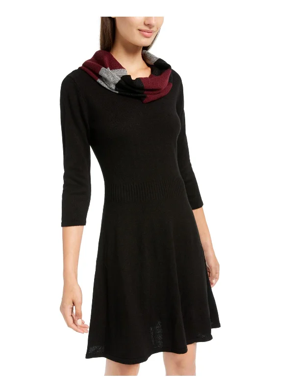 Women's Rounded Collar SweatersJuniors Womens 3/4 Sleeves A-Line Sweaterdress