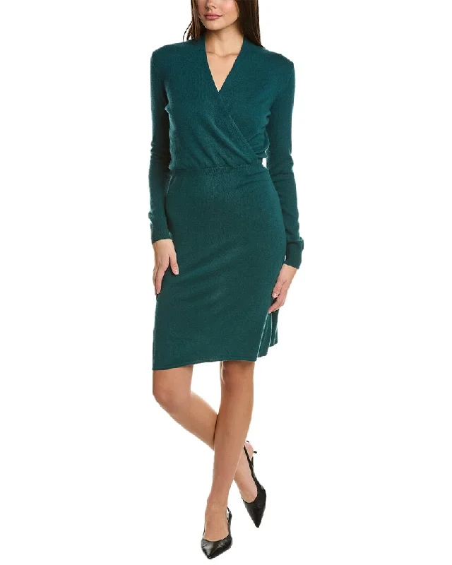 Women's Ribbed Sweaterssofiacashmere Faux Wrap Cashmere Sweaterdress