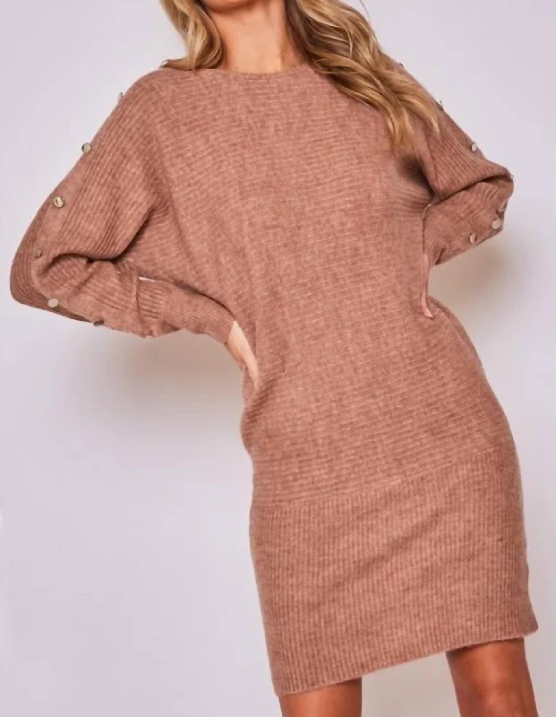 Women's Serbian Wool SweatersTunic Knit Sweater Dress - Mocha