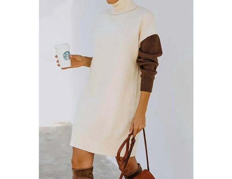 Women's Crew Neck SweatersTurtleneck Sweater Dress In Apricot