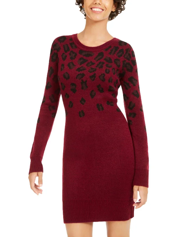 Women's Wide Collar SweatersWomens Cheetah Short Sweaterdress