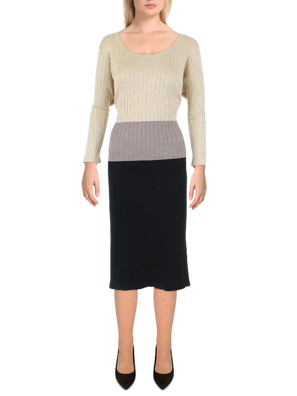 Women's Peter Pan Collar SweatersWomens Colorblock Knee-Length Sweaterdress