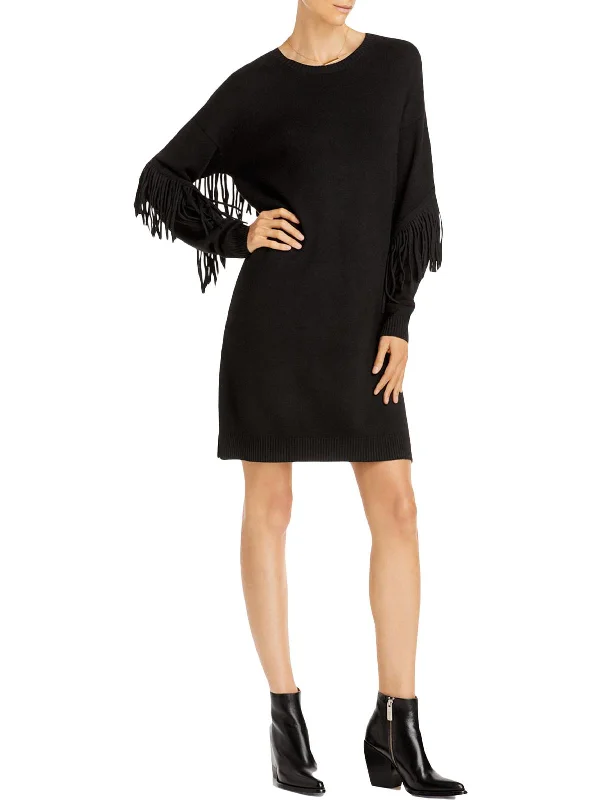 Women's Wide Collar SweatersWomens Knit Fringe Sweaterdress