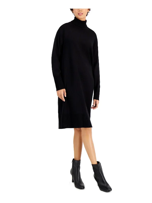 Women's Collarless Neck SweatersWomens Knit Knee-Length Sweaterdress