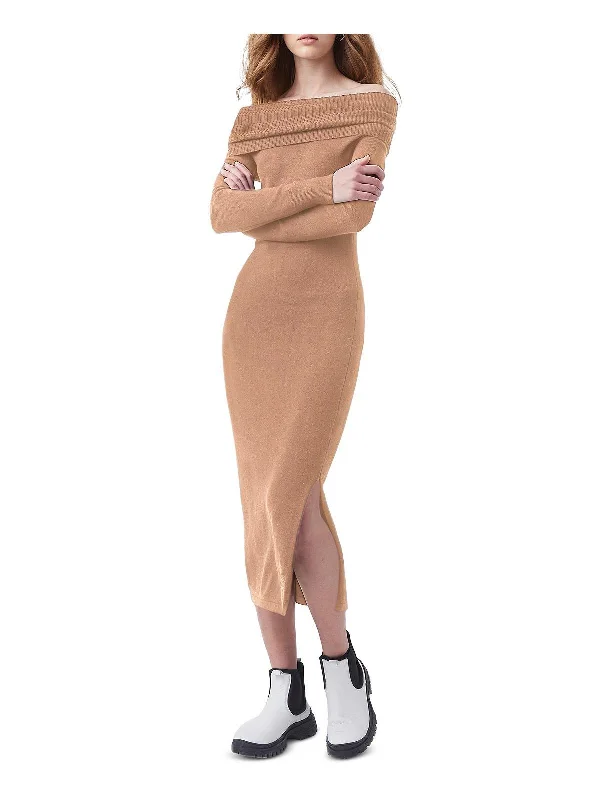 Women's Low Collar SweatersWomens Knit Off The Shoulder Sweaterdress