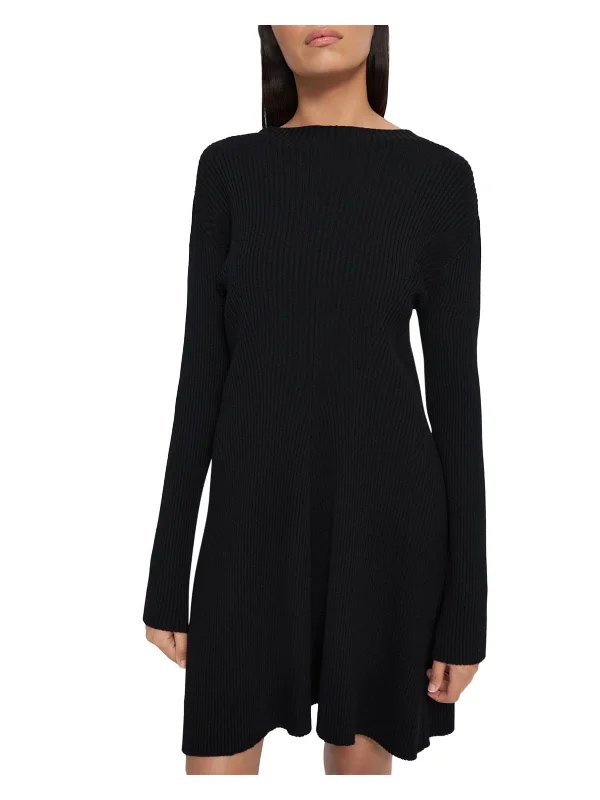 Women's Rounded Collar SweatersWomens Merino Wool Ribbed Sweaterdress