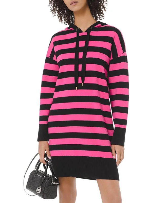 Women's Collarless Design SweatersWomens Striped Short Sweaterdress