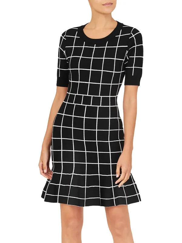 Women's High Collar SweatersWomens Window Pane Knee Sweaterdress