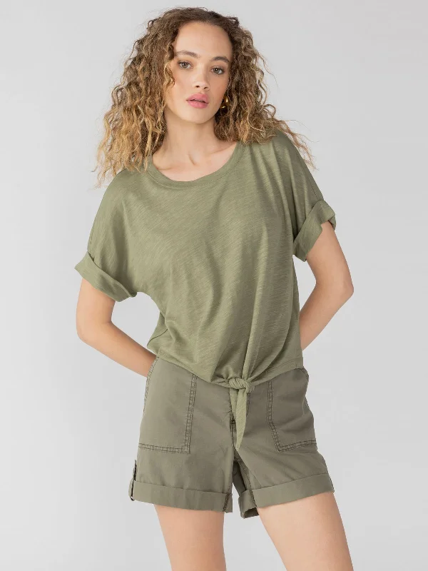 Women's Blouse with Collarless DesignAll Day Tie Tee Trail Green