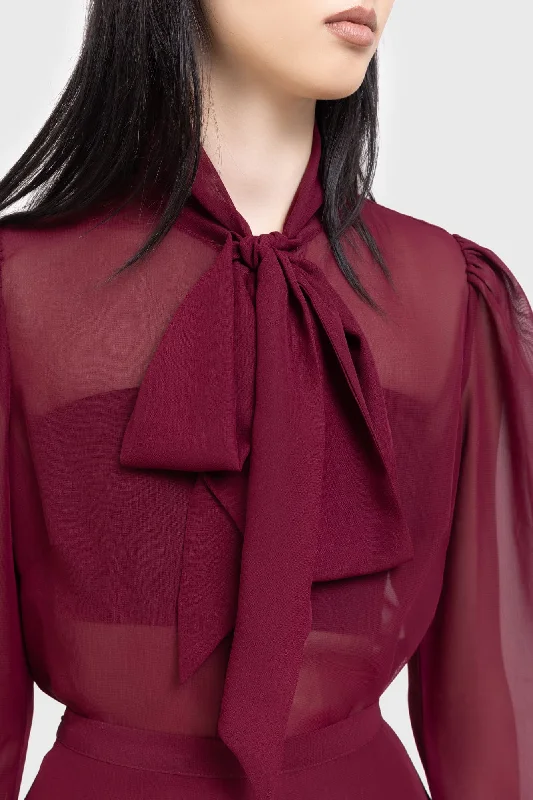 Women's Blouse with U-Shaped CollarCrimson Oracle Blouse