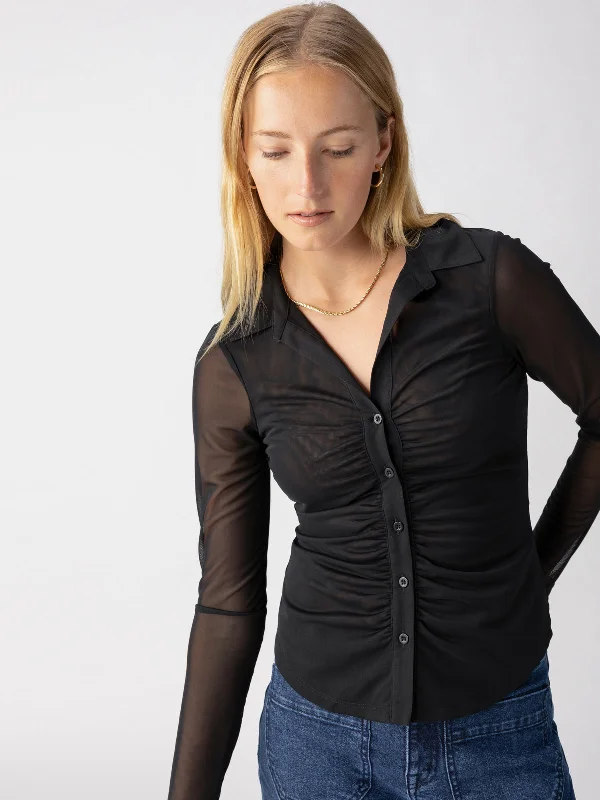 Women's Blouse for Casual WearDreamgirl Mesh Button Up Top Black