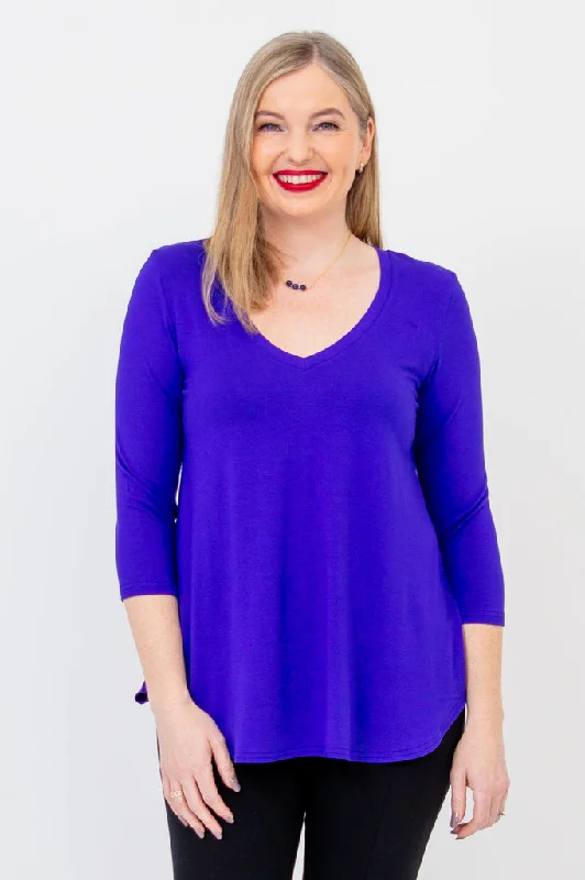 Women's Blouse with Shirt CollarJackie 3/4 Sleeve, Violet, Bamboo