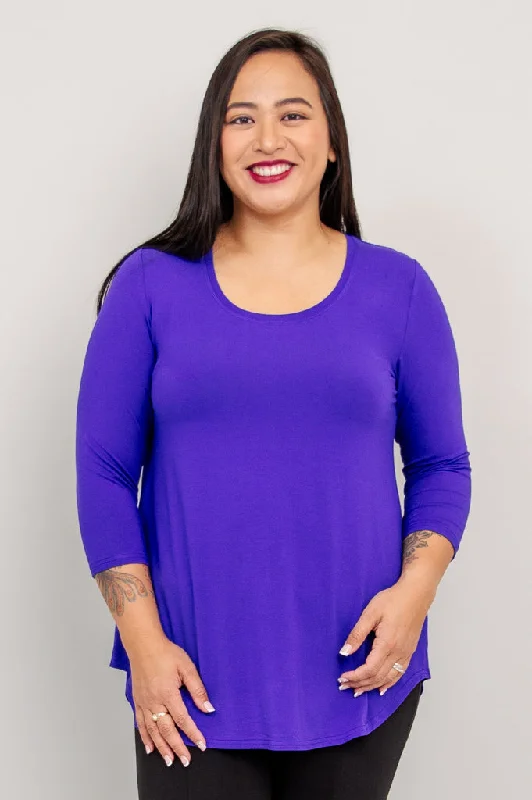 Women's Blouse with Cropped LengthJazz 3/4 Slv Top, Violet, Bamboo