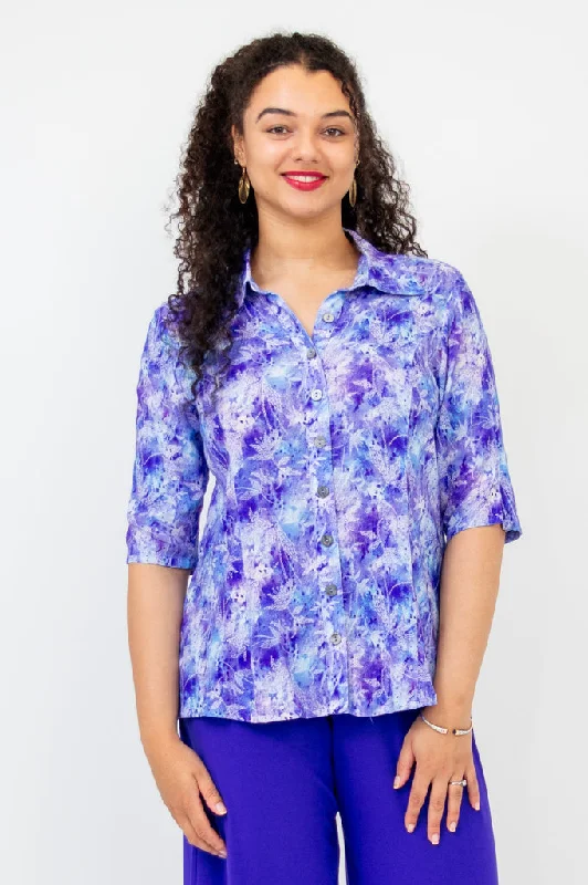 Women's Blouse with Lapel CollarLorine Blouse, Dotty, Linen Bamboo