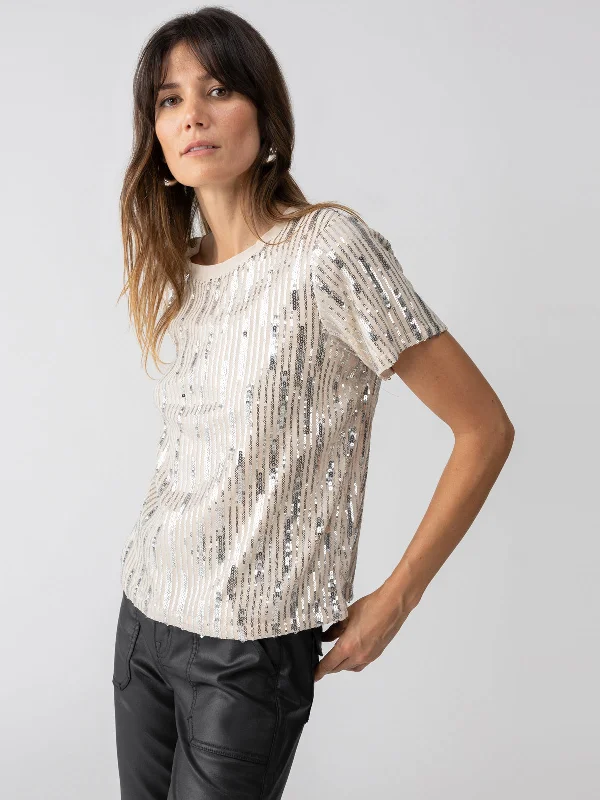 Women's Blouse with Collarless DesignSequin Perfect Tee Lets Celebrate