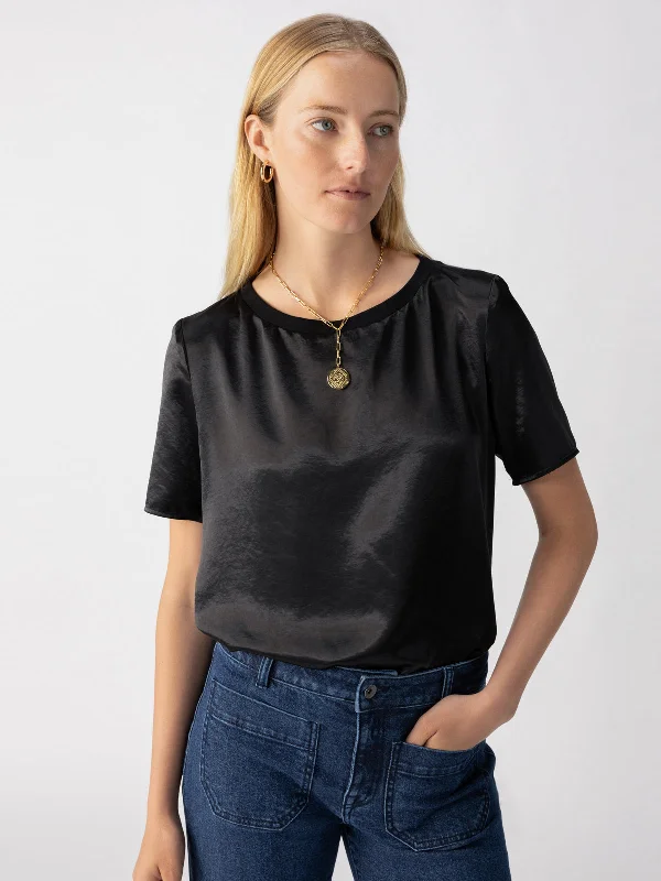 Women's Blouse with ZipperTimeless Satin Tee Black