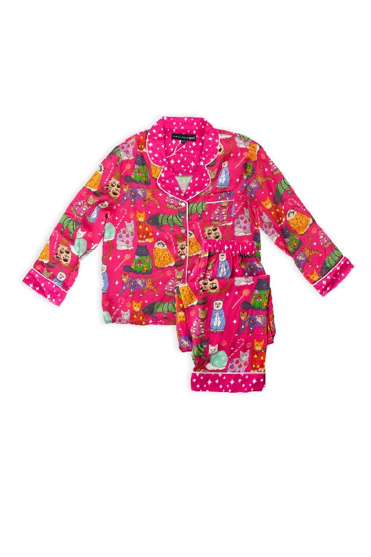 women's pajamas with a subtle shimmerChrismtas Jumper Cats Kids Pyjama Set