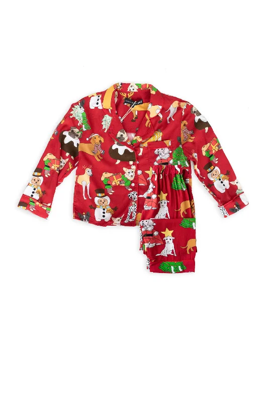 women's pajamas with a classic designChristmas Dogs Red Kids Pyjama Set