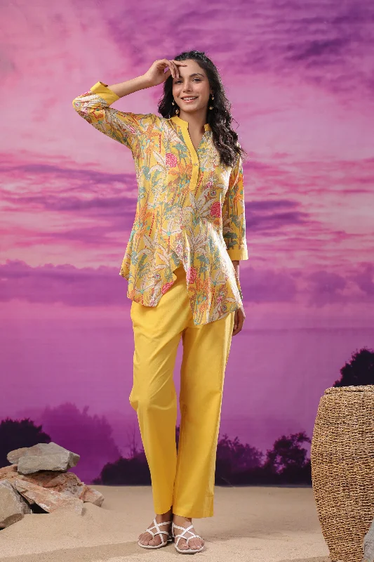 women's pajamas for a good night's sleepElysian Bloom Yellow Cotton Co Ord Set