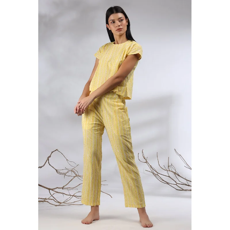 affordable women's pajama setsFloral Twines on Yellow Loungewear Top Set