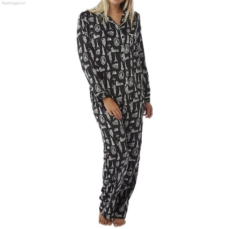 women's pajamas with pocketsWomen’s Satin Pyjamas Long Sleeve Nightwear Loungewear Set City Print