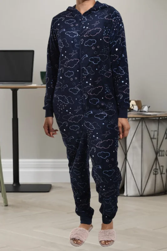 women's pajamas with a modern twistLadies Navy Printed Onesies