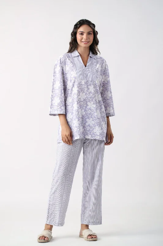 women's pajama sets with matching robesLavender Meadows Cotton Loungewear Top Set