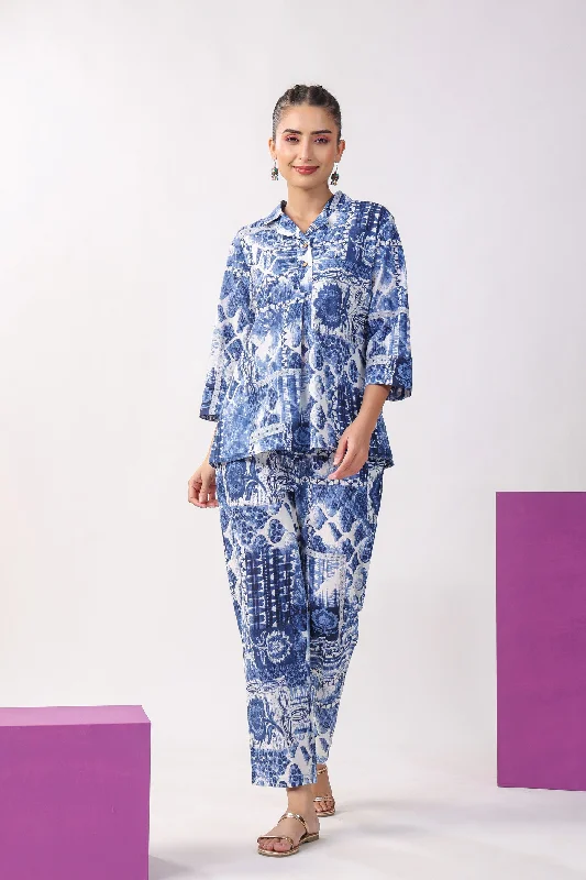 women's pajamas with elastic waistbandsPatches On Cotton Loungewear Top Set