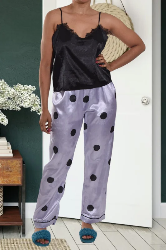 women's pajama sets with matching robesPolka Dot Satin Three Piece Set