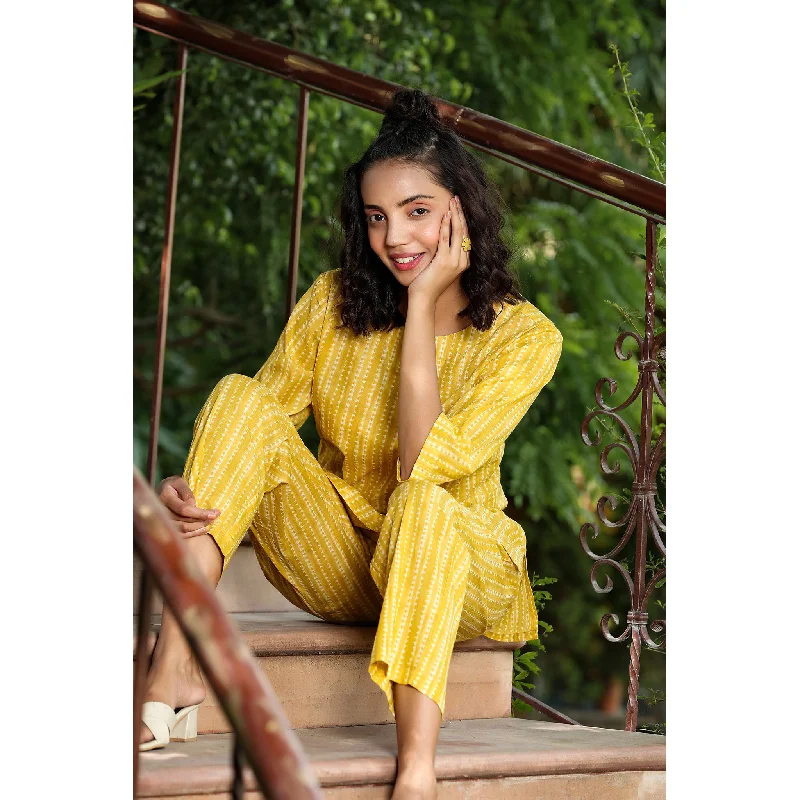 women's pajamas with a perfect blend of style and comfortShibori on Yellow Loungewear Top Set