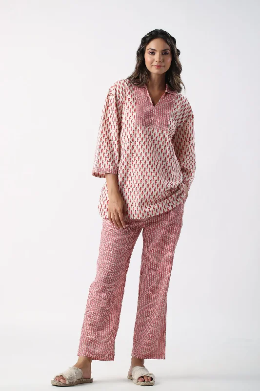 women's pajamas with a comfortable fitVintage Paisley Cotton Loungewear Top Set