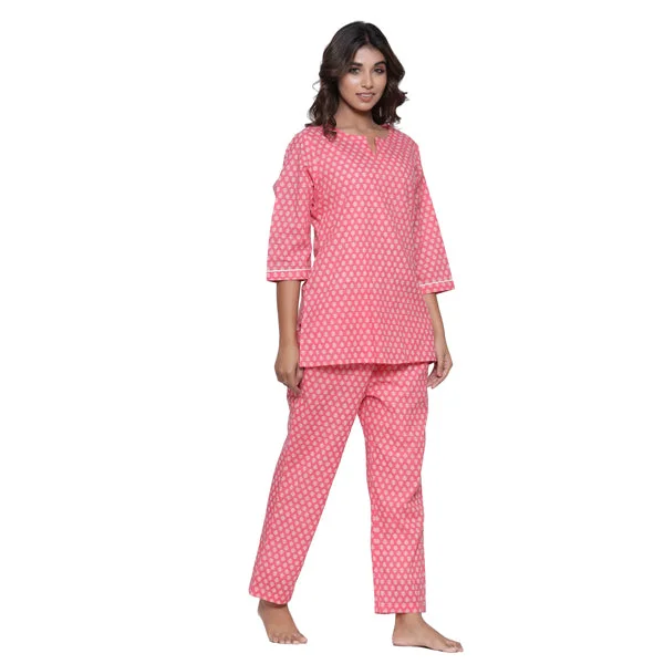 women's pajamas featuring animal printsWhite Dahlia On Pink Loungewear Top Set