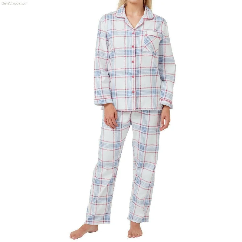 women's pajamas with a touch of eleganceWomen's Brushed Cotton Long Sleeve Wincey Pyjama Set Loungewear Spice red Ocean blue