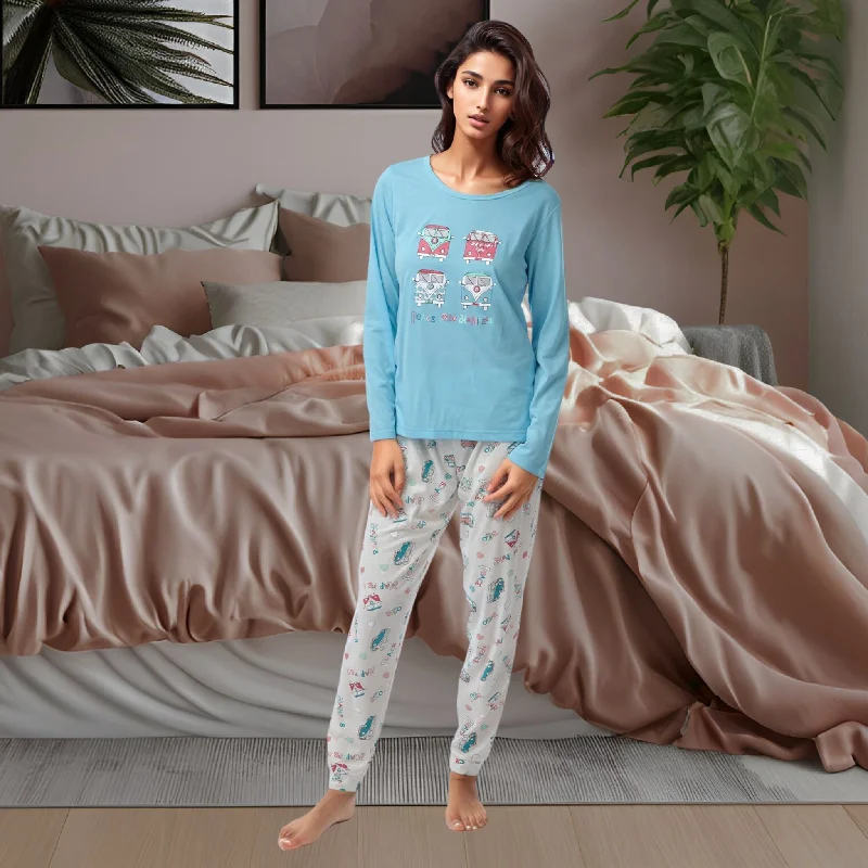 women's pajamas for those who love to stay in and relaxWomen's Pyjamas Long Sleeved Loungewear Nightwear in blue and coral