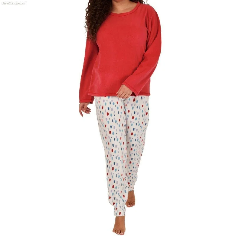 women's pajamas for a night of deep sleepWomen's Soft Thermal Fleece Pyjama Set, Long Sleeve Nightwear Spice red and Pale Turq