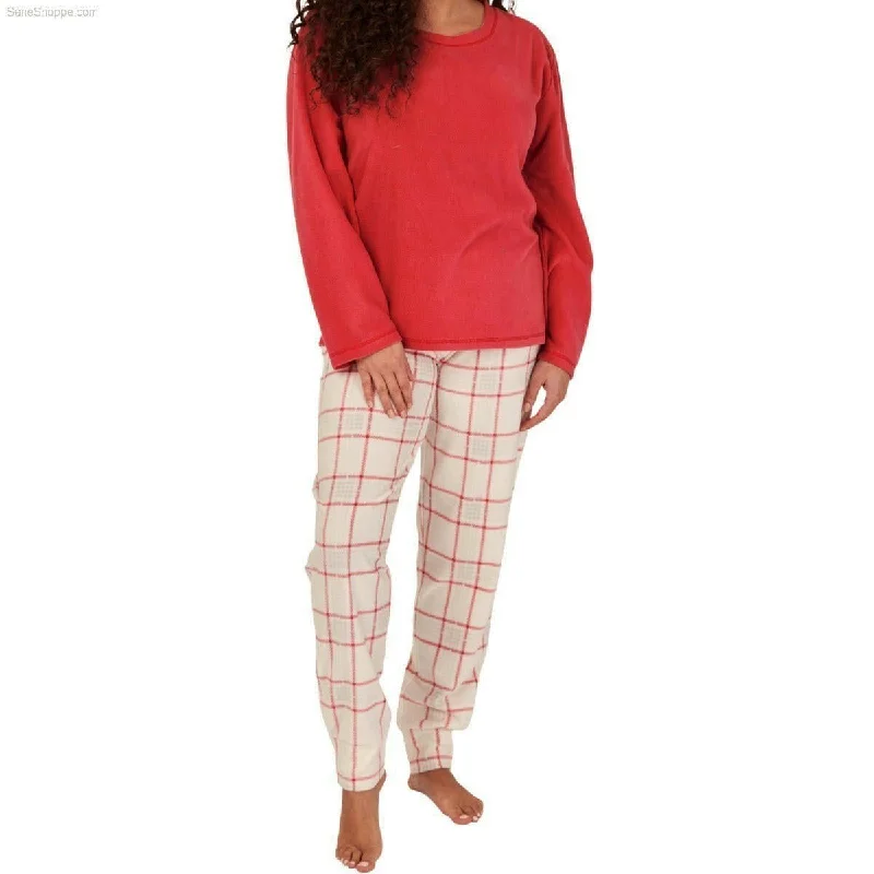 women's pajamas for everyday loungingWomen's Soft Thermal Fleece Pyjama Set, Long Sleeve Nightwear Spice red Ocean blue